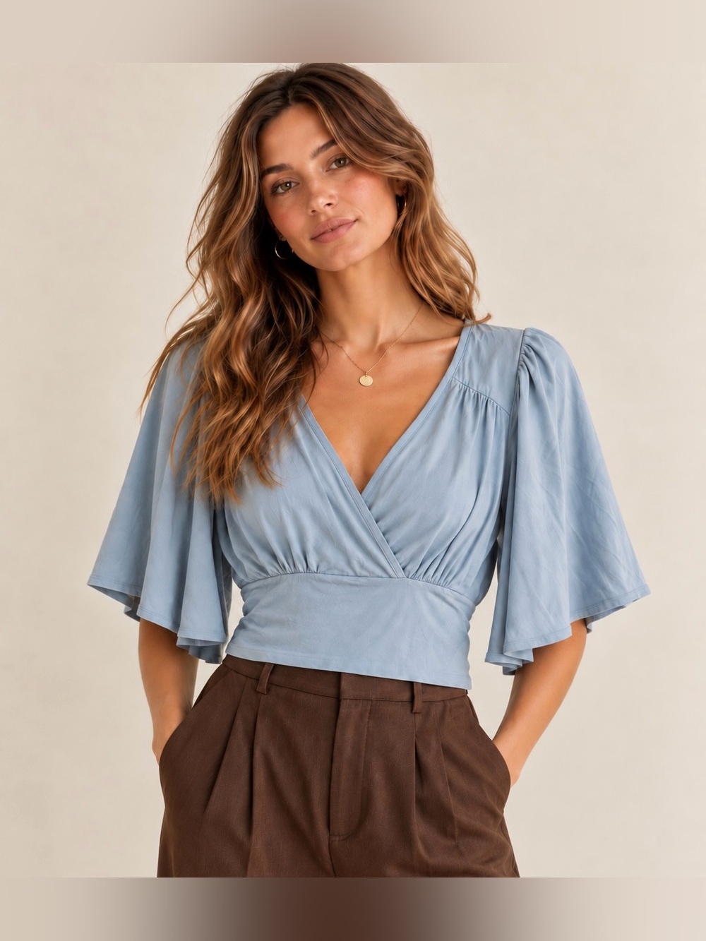 By Anthropologie Surplice Flutter Sleeve Top – Size XXS
